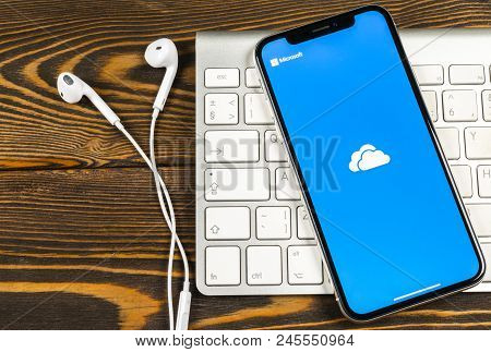 Sankt-petersburg, Russia, June 2, 2018: Microsoft Onedrive Application Icon On Apple Iphone X Screen