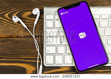 Sankt-petersburg, Russia, June 2, 2018: Microsoft Onenote Office Application Icon On Apple Iphone X 