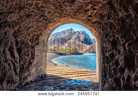 Access Tunnel To The Beautiful La Aldea Beach In Gran Canaria, Spain
