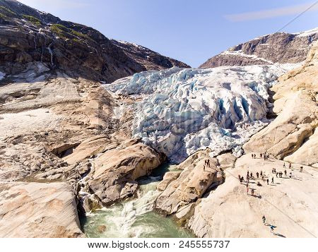 Aerial Drone Footage Of Nigardsbreen Glacier In Nigardsvatnet Jostedalsbreen National Park In Norway