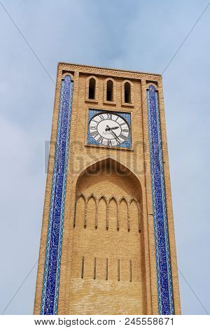Clock Tower At Hazrat Mahdi Avenue In The Old City Yazd. Iran