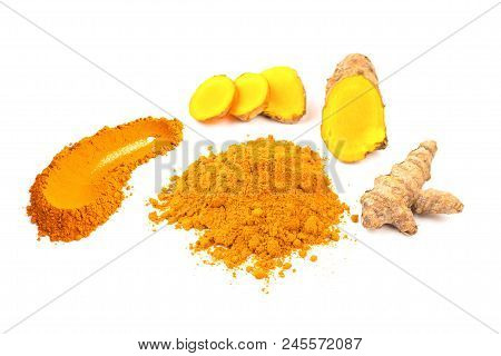 Turmeric Powder (curcuma) Isolated On White Background. Herbal