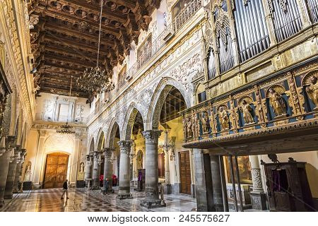 Enna, Italy - May 9, 2018: Interior Of The Enna Cathedral (duomo Di Enna), Sicily, Italy. Is The Mot