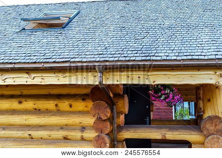Natural Wooden Tiles Made Of Larch. Shingles, Shingles, Shingles. Wooden Shingles Is A Unique Coatin