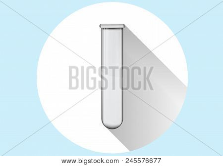 Test Tube In A Wite Circle With Shaddow And Sky-blue Background. Vector