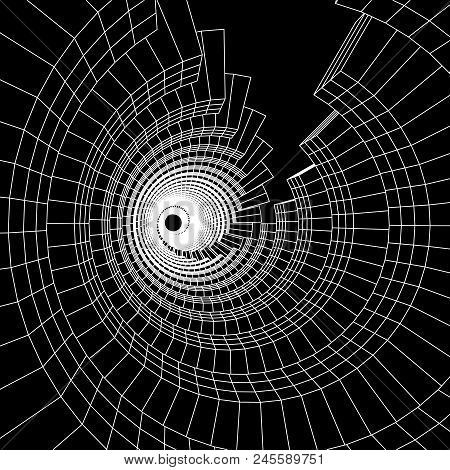 Futuristic Tunnel Of Wireframe Low Poly Mesh Construction. Futuristic Background, Business Concept. 