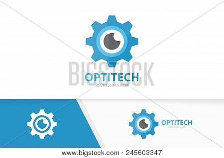 Vector Eye And Gear Logo Combination. Optic And Mechanic Symbol Or Icon. Unique Vision And Industria