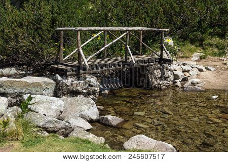 Landscape With Wooden Bridge Over Banderitsa River, Pirin Mountain, Bulgaria