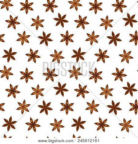 Vector Illustration. Seamless Background. Pattern With Anise Stars. Badian.