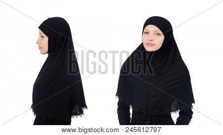 Woman with muslim burqa isolated on white