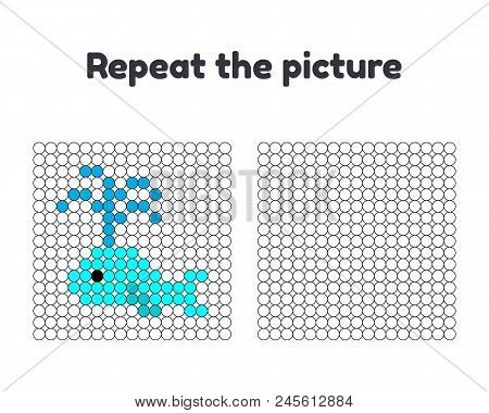 Vector Illustration. Game For Preschool Children. Repeat The Picture. Paint The Circles. Blue Whale