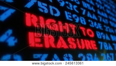 Right To Erasure Concept On Digital Background. Red Alert And Text In Screen Stylised Illustration.