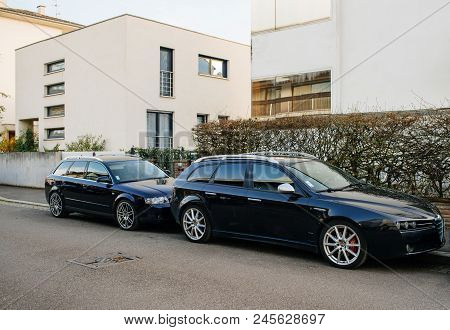 Strasbourg, France - Apr 8, 2017: Side View Of New Alfa Romeo Modern Sport Car Parked On French Stre