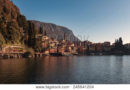 View Of Varenna Town One Of The Small Beautiful Towns On Como Lake, Lombardy, Italy