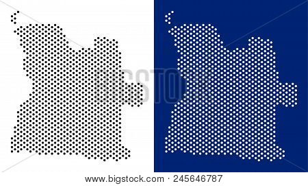 Dotted Angola Map. Vector Geographic Map On White And Blue Backgrounds. Vector Concept Of Angola Map