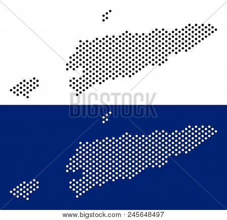 Pixel East Timour Map. Vector Geographic Map On White And Blue Backgrounds. Vector Mosaic Of East Ti