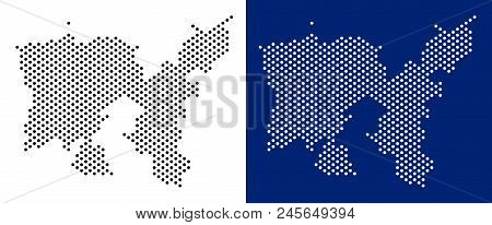 Pixel Limnos Greek Island Map. Vector Geographic Map On White And Blue Backgrounds. Vector Collage O
