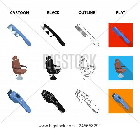 A Razor, A Mechanical Hair Clipper, An Armchair And Other Equipment For A Hairdresser.barbershop Set