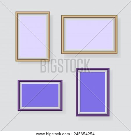Lavender Photo Frames Decorated In Wall, Stock Vector