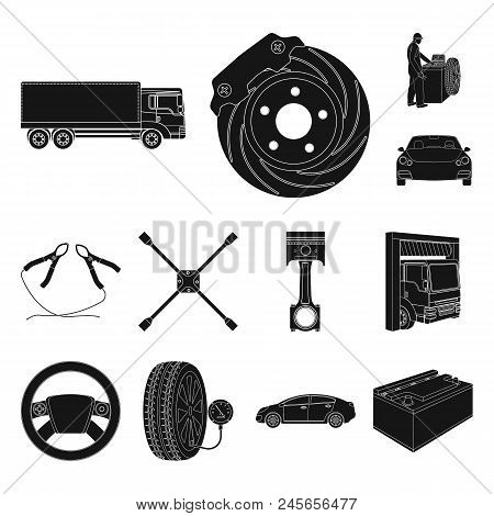 Car, Lift, Pump And Other Equipment Black Icons In Set Collection For Design. Car Maintenance Statio