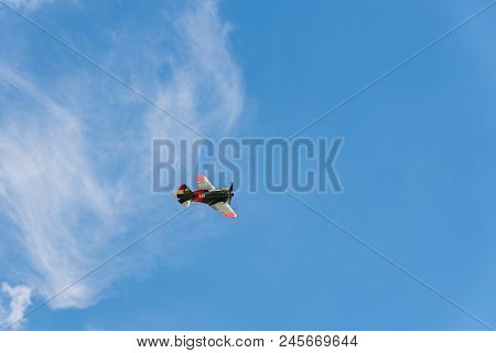 Madrid, Spain - June 3, 2018: Policarpov I-16 From 1933 Russian Aircraft During Air Show Of Historic