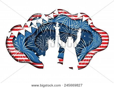 Funny Paper Cut Banner For Independence Day July 4 Usa With Statue Of Liberty And Uncle Sam Together