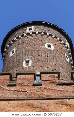 Wawel Royal Castle, Sandomierska Tower In Sunny Day, Krakow, Poland
