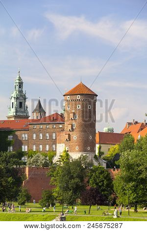 Krakow, Poland - July 20, 2013:  Wawel Royal Castle, Sandomierska Tower In Sunny Day