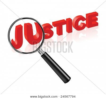 Justiz lösen Verbrechen Suche Recht und roten Text bestellen und Glas Moral Ethik Wahrheit und Harmon zu vergrößern