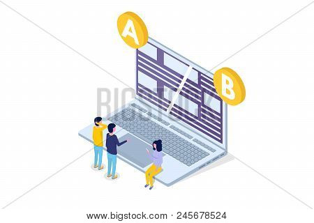 A-b Comparison. Split Testing Isometric Concept. Vector Illustration.
