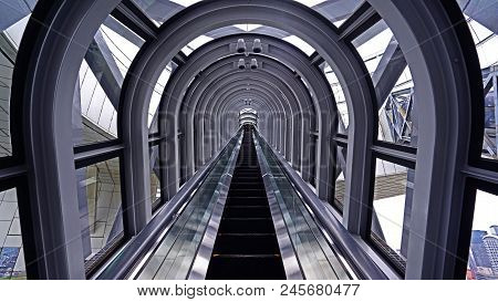 Escalator, Window, Interior In Architectural Building Perspertive View
