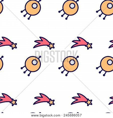Modern Seamless Pattern With Space Cosmos. They Can Be Used To Decorate Your Print Designs: Packing 