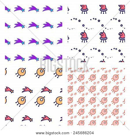 Modern Seamless Set Pattern With Space Cosmos. They Can Be Used To Decorate Your Print Designs: Pack
