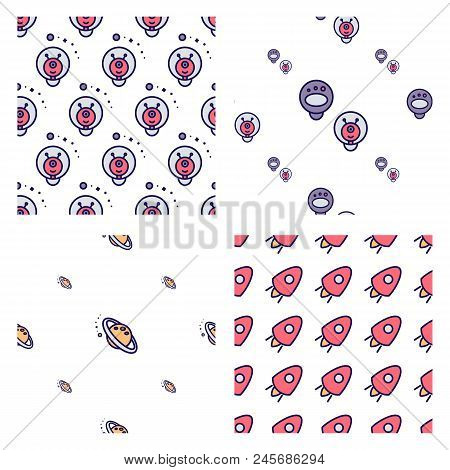 Modern Seamless Set Pattern With Space Cosmos. They Can Be Used To Decorate Your Print Designs: Pack