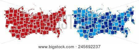 Dot Ussr Map Variants. Abstract Geographic Map Version Done With Blue Color Variations. Vector Patte