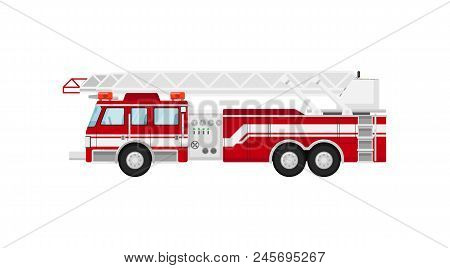 Fire Truck Isolatedillustration On White Background. Service Auto Vehicle, City Emergency Transport,