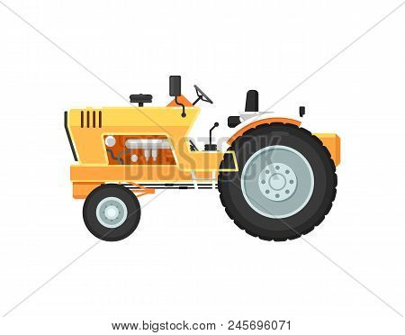 Vintage Farm Tractor Isolatedillustration. Rural Industrial Farm Equipment Machinery, Comercial Tran