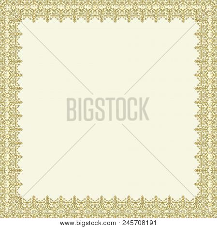 Classic Vector Square Frame With Arabesques And Orient Giolden Elements. Abstract Ornament With Plac