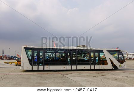 Saigon, Vietnam - Apr 17, 2018. A Passenger Bus Running At Tan Son Nhat Airport (sgn) In Saigon (ho 