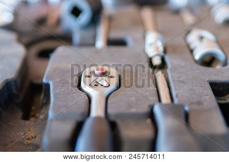 Box With Set Of Tools For Car Repair, Closeup.