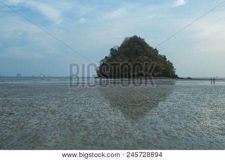 Island And Its Reflection On The Beach, Krabi Thailand