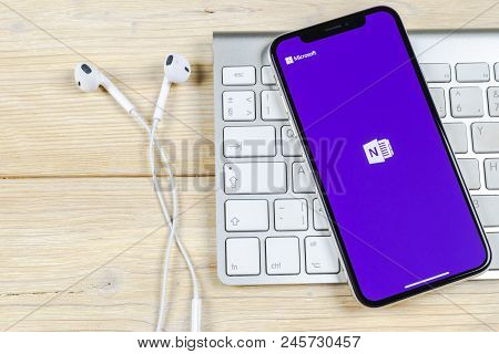 Sankt-petersburg, Russia, June 2, 2018: Microsoft Onenote Office Application Icon On Apple Iphone X 