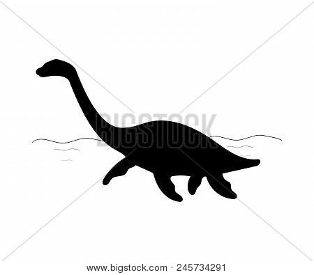 Silhouette Plesiosaurus Dinosaur Jurassic Prehistoric Animal. Vector Illustration