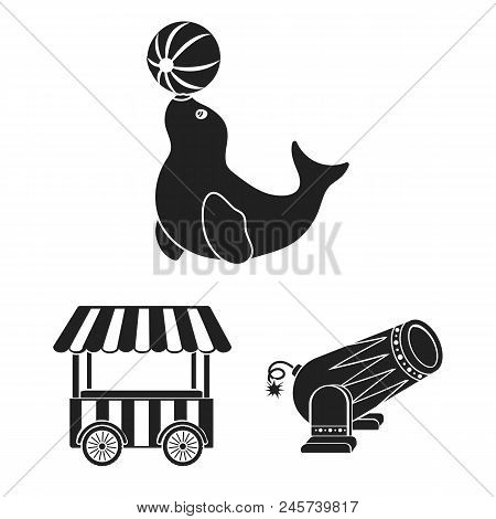 Circus And Attributes Black Icons In Set Collection For Design. Circus Art Vector Symbol Stock  Illu