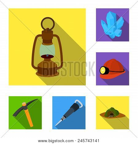 Mining Industry Flat Icons In Set Collection For Design. Equipment And Tools Vector Symbol Stock  Il