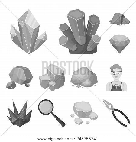 Precious Minerals Monochrome Icons In Set Collection For Design. Jeweler And Equipment Vector Symbol