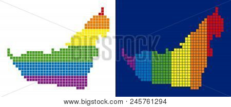 Dot Lgbt Arab Emirates Map Variants. Vector Geographic Maps In Rainbow Colors With Vertical And Hori