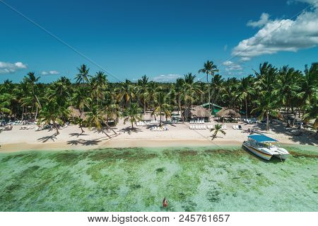 Aerial View Of Tropical Island Beach, Dominican Republic