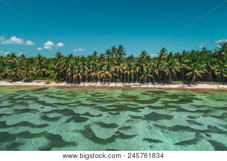 Aerial View Of Tropical Island Beach, Dominican Republic