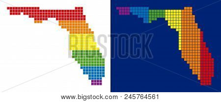 Dot Lgbt Florida Map Versions. Vector Geographic Maps In Lgbt Rainbow Colors With Vertical And Horiz